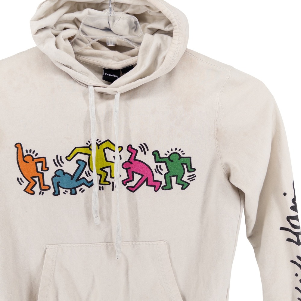 Keith Haring Unisex Small Dancing Figures Hoodie Cream Graphic Art Streetwear